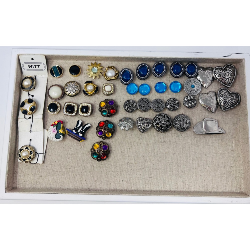 Vintage Button Covers Lot Faux Pearl Enamel Gold Silver Tone Hearts Novelty 40pc